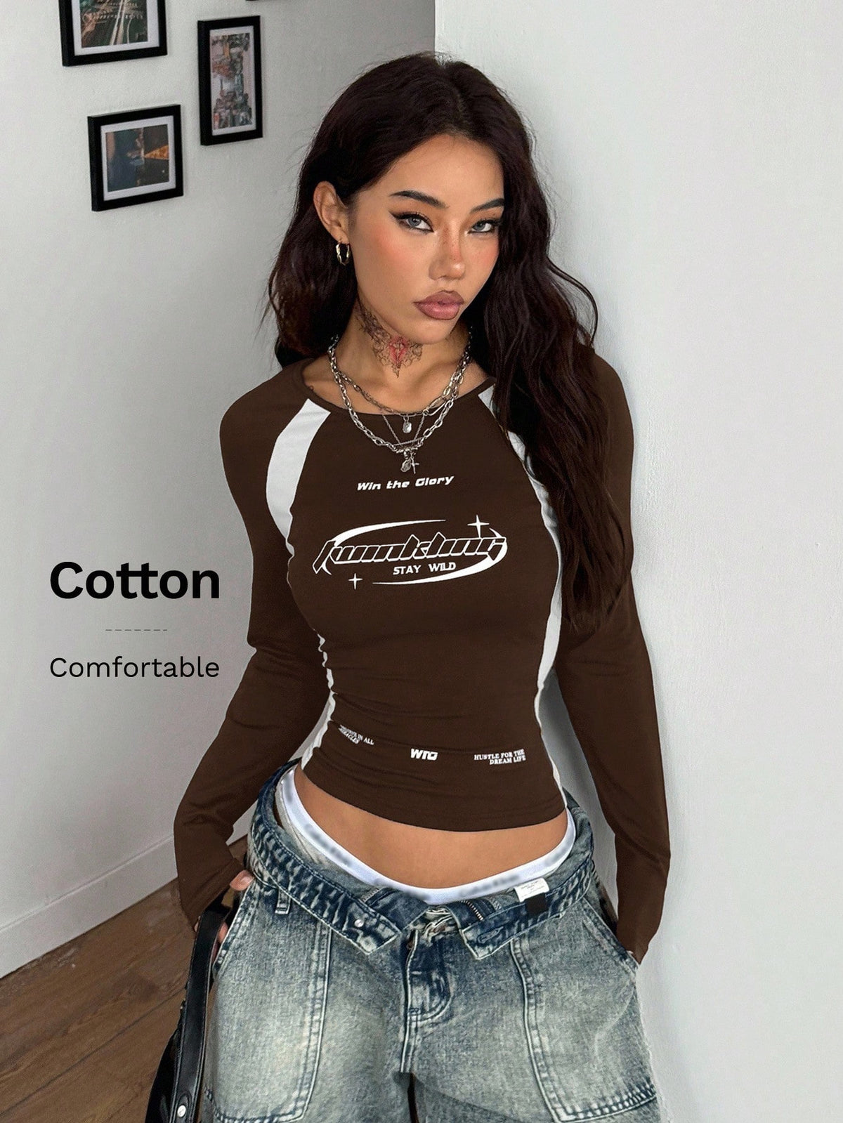 Women's Colourblock Slim-Fit Long-Sleeve Raglan T-Shirt