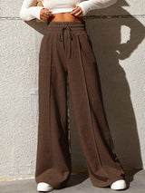 Drawstring Waist Seam Detail Wide Leg Pants Dress Pant