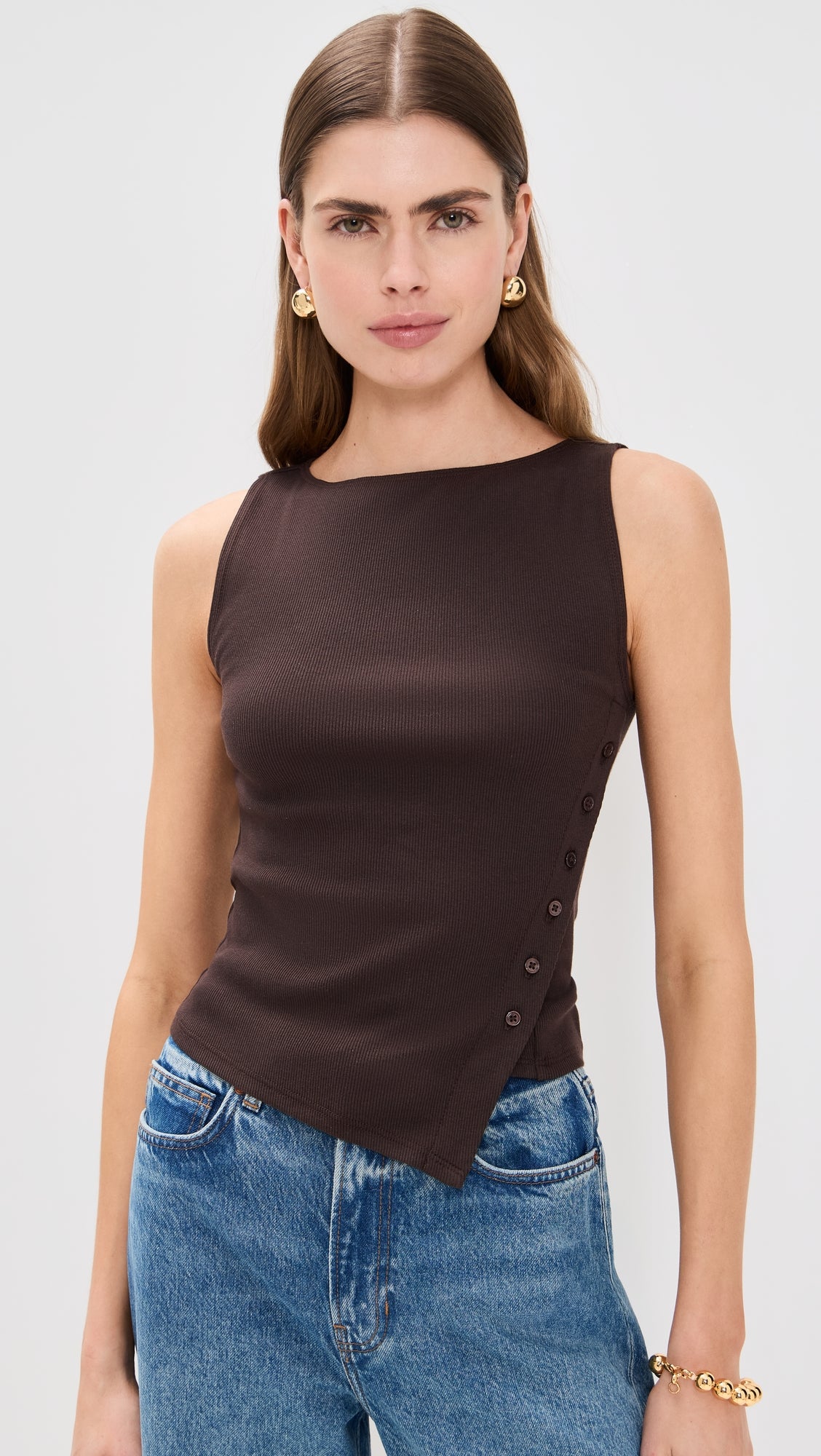 Sleeveless Button Knit Tank Top