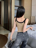 Slim Fit Stretch V-Neck Cropped Top with Contrast Trim