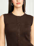 Rib-Knit Open Front Button Sleeveless Cropped Camisole Top