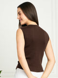 Rib-Knit Open Front Button Sleeveless Cropped Camisole Top