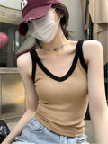 Slim Fit Stretch V-Neck Cropped Top with Contrast Trim