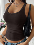 Casual Versatile Solid Color Knit Sports Tank Top