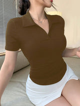 Slim Fit Casual Turndown Collar Short Sleeve T-Shirt
