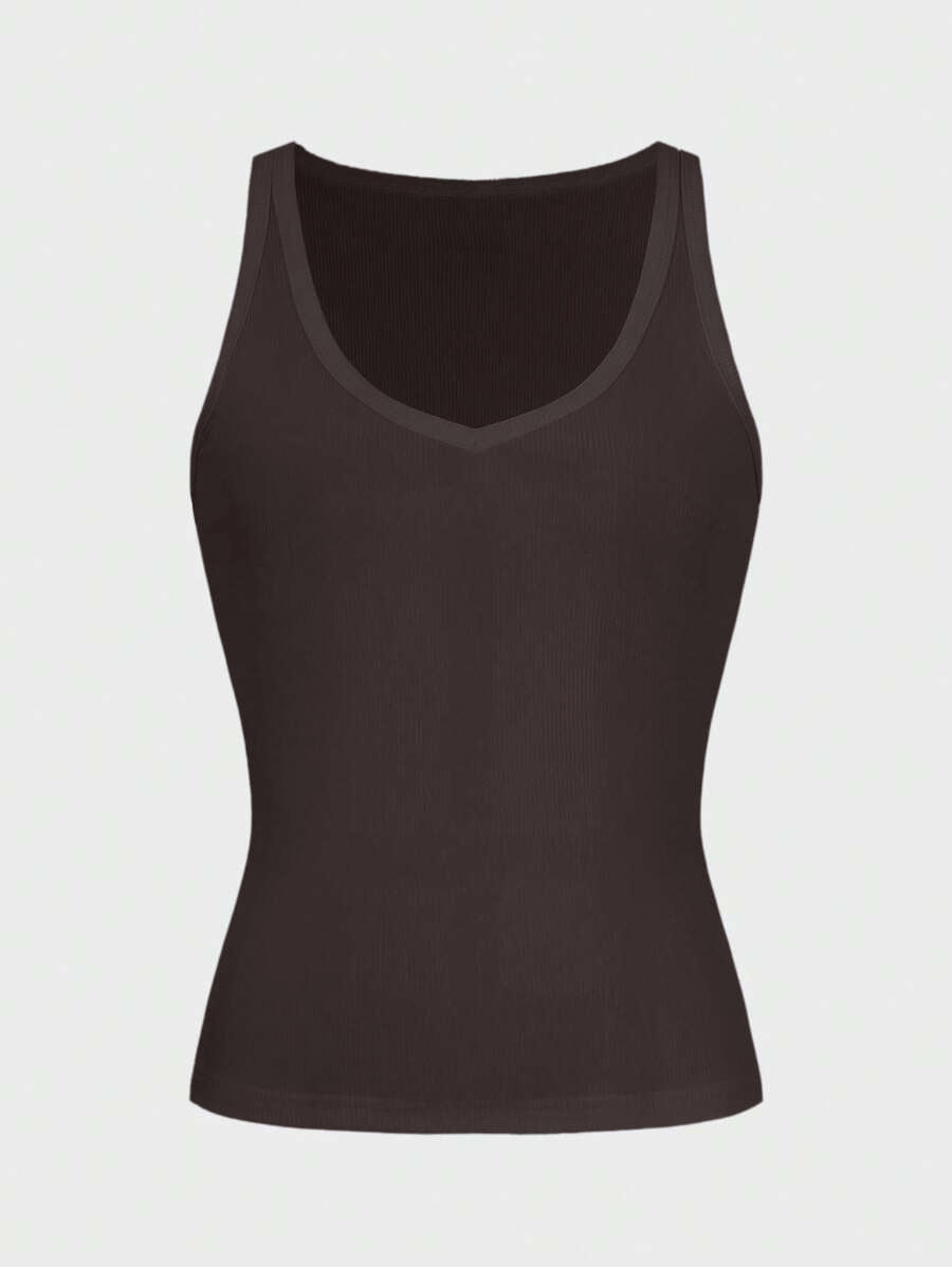 Casual Versatile Solid Color Knit Sports Tank Top