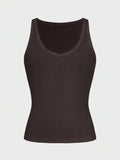 Casual Versatile Solid Color Knit Sports Tank Top