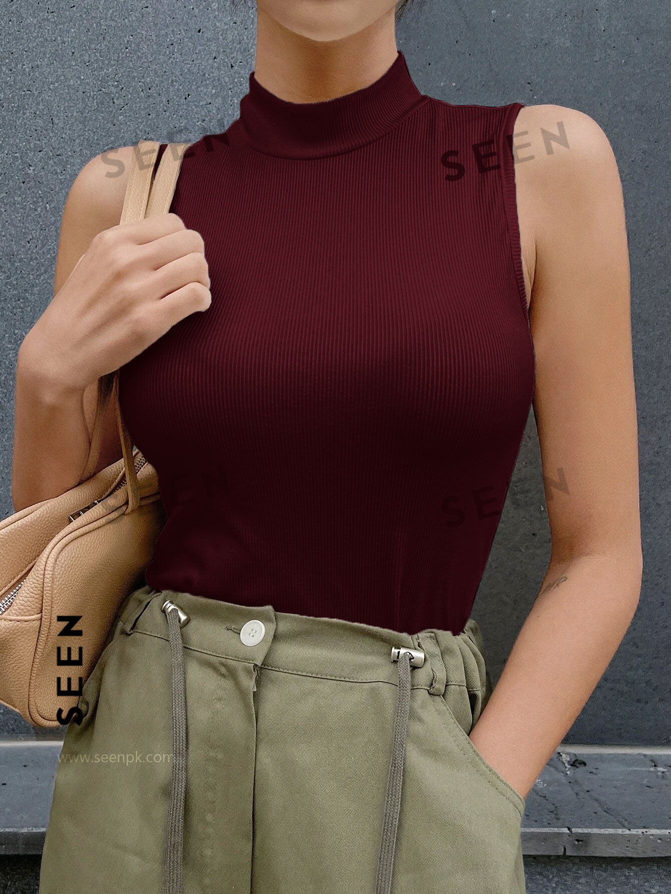 Neck Ribbed Knit Tank Top