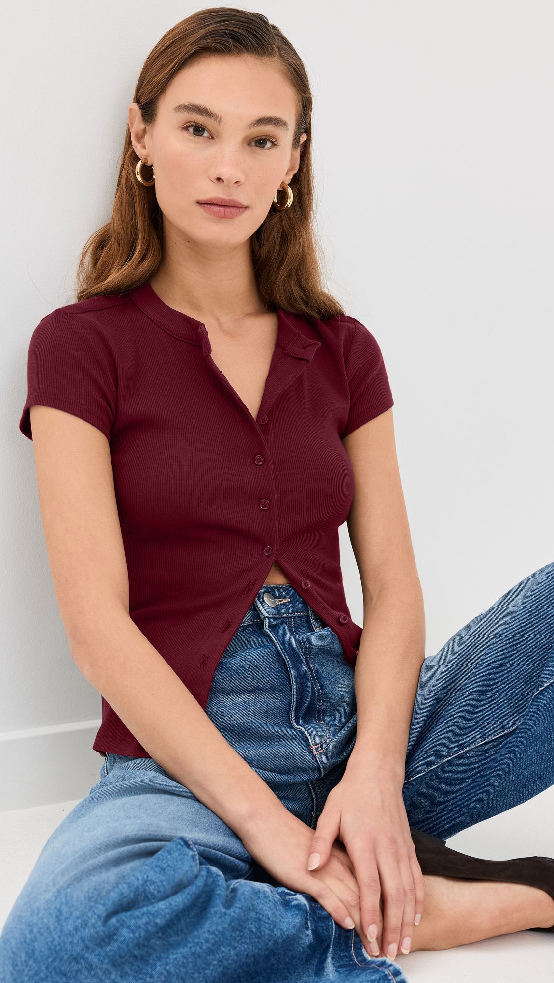 Ribbed Knit Cardigan - Stylish Solid Color T-Shirt with Full-Button Front and Ribbed Detailing, Perfect for Casual Wear