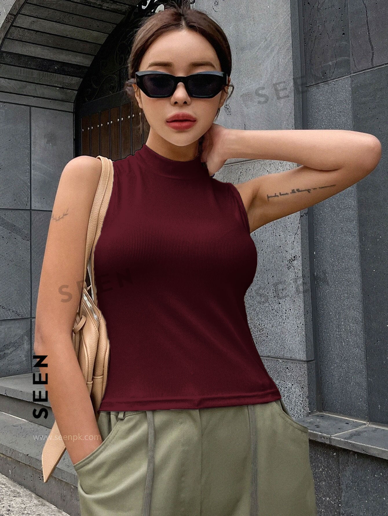 Neck Ribbed Knit Tank Top