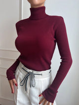 Basic Solid High Neck Long Sleeve Knit Sweater