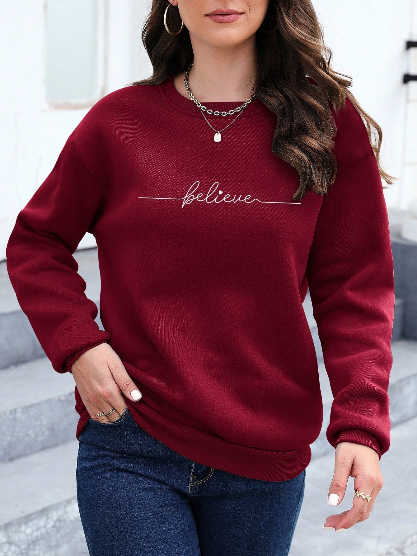 Letter Graphic Drop Shoulder Sweatshirt, Long Sleeve Tops Graduation