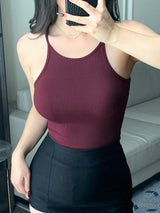 Sexy Solid Color Fitted Camisole Tank Top, Round Neck