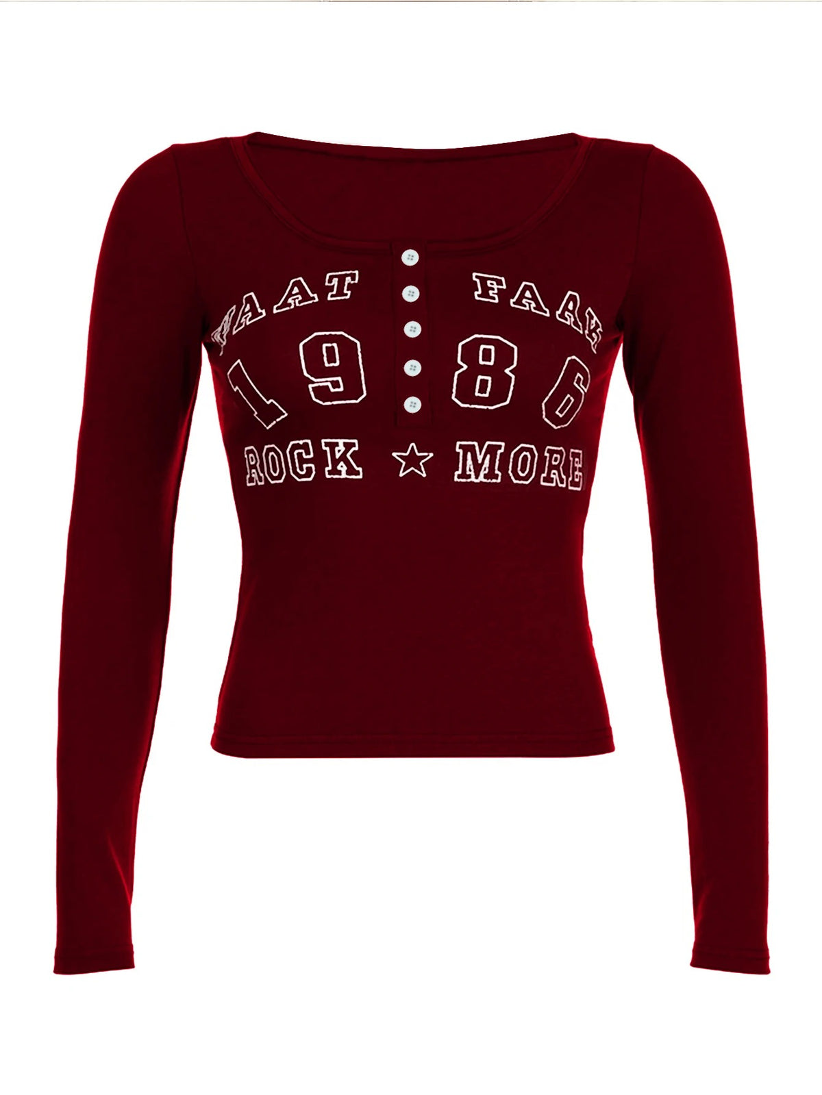 Women's Letter-Print Slim-Fit Button-Front Long-Sleeve T-Shirt