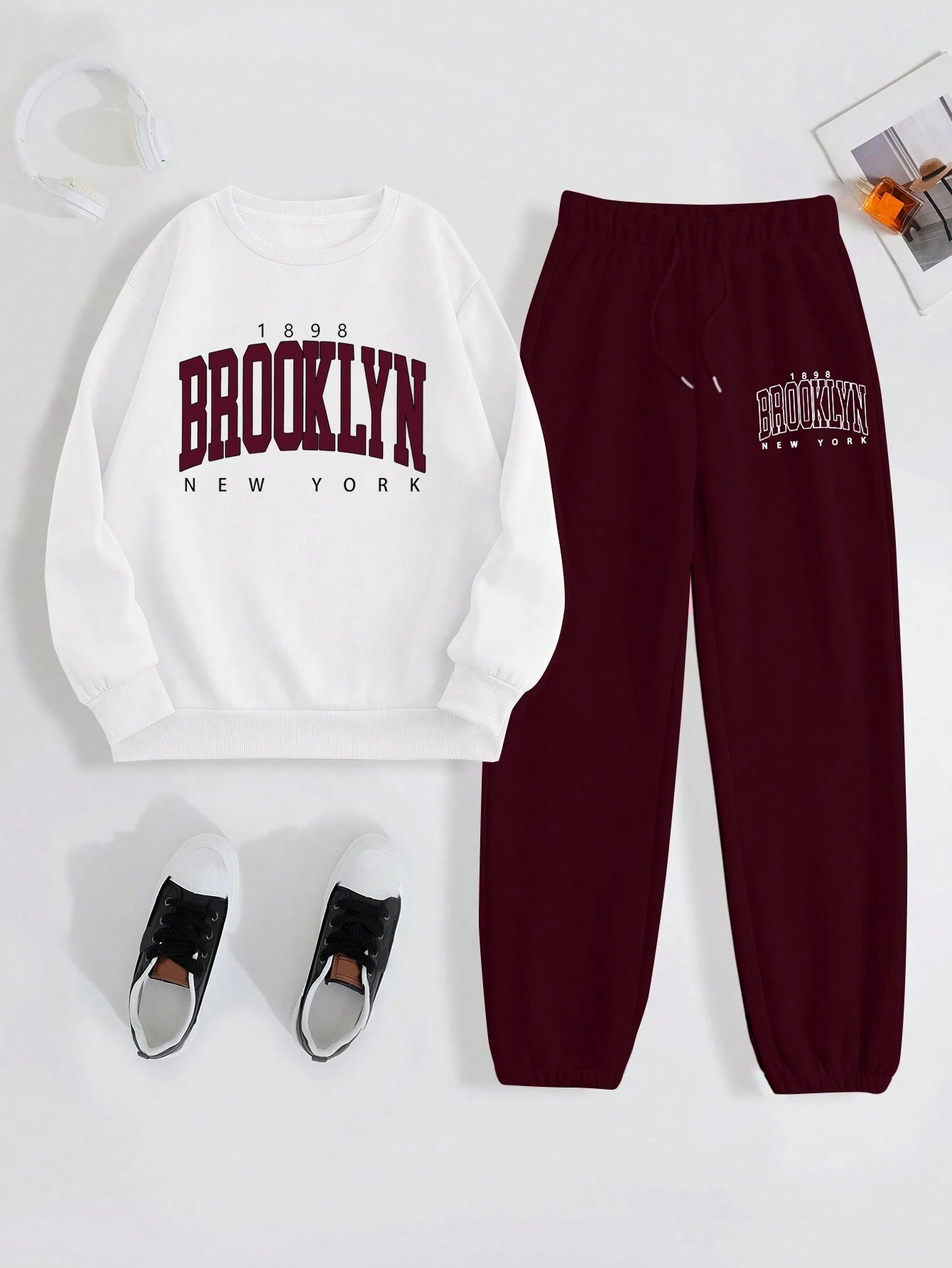Letter Print Drop Shoulder Long Sleeve Sweatshirt And Sweatpants Casual 2pcs Set