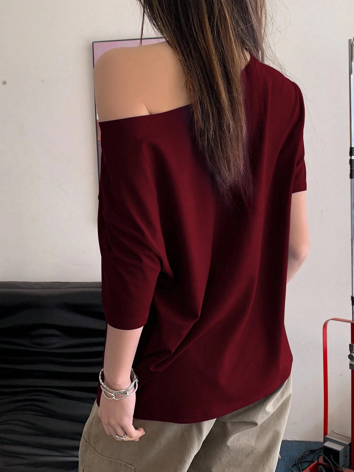Women's Off-Shoulder Oversized Graphic T-Shirt