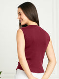 Rib-Knit Open Front Button Sleeveless Cropped Camisole Top