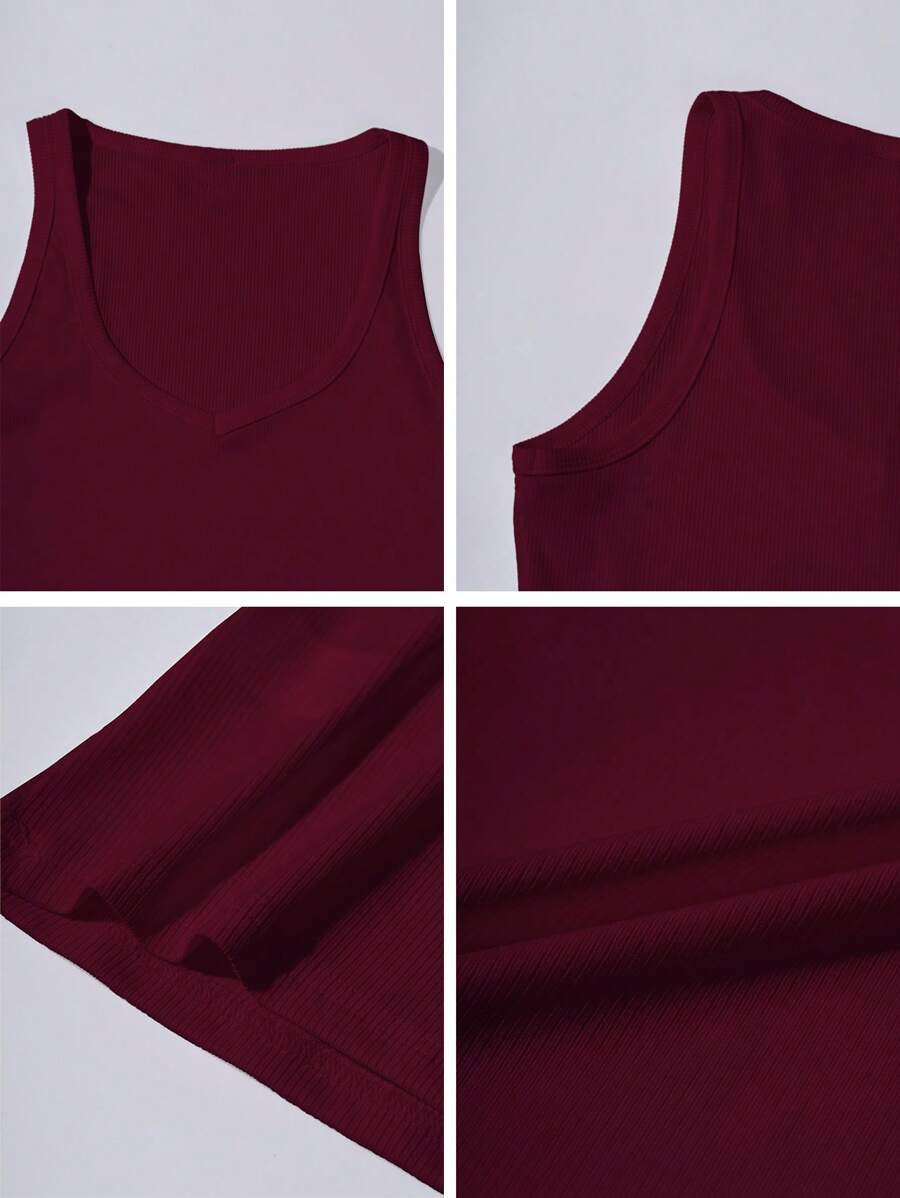 Casual Versatile Solid Color Knit Sports Tank Top