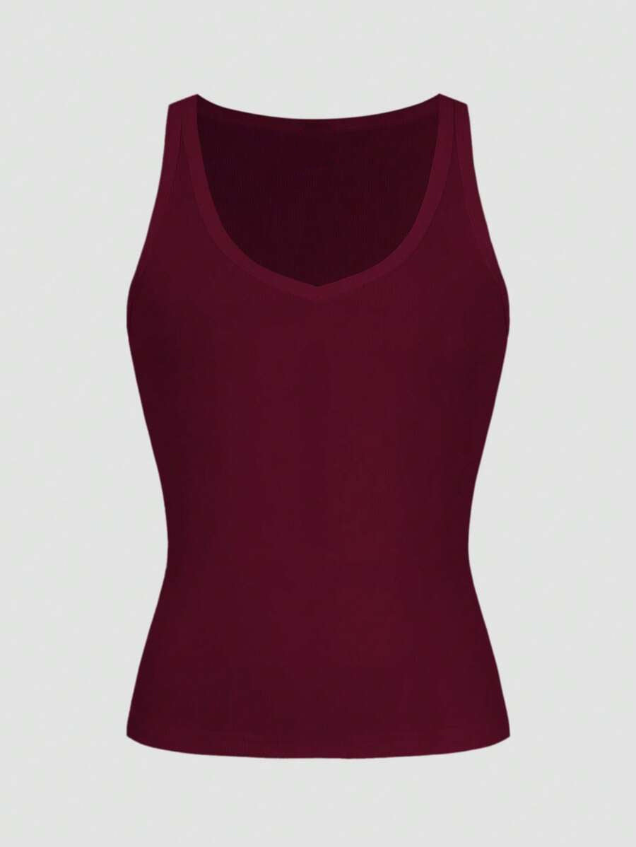 Casual Versatile Solid Color Knit Sports Tank Top