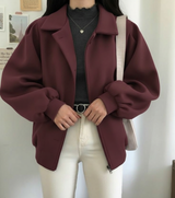 Casual Solid Color Puffed Bomber Zip-Up Long Sleeve Jacket