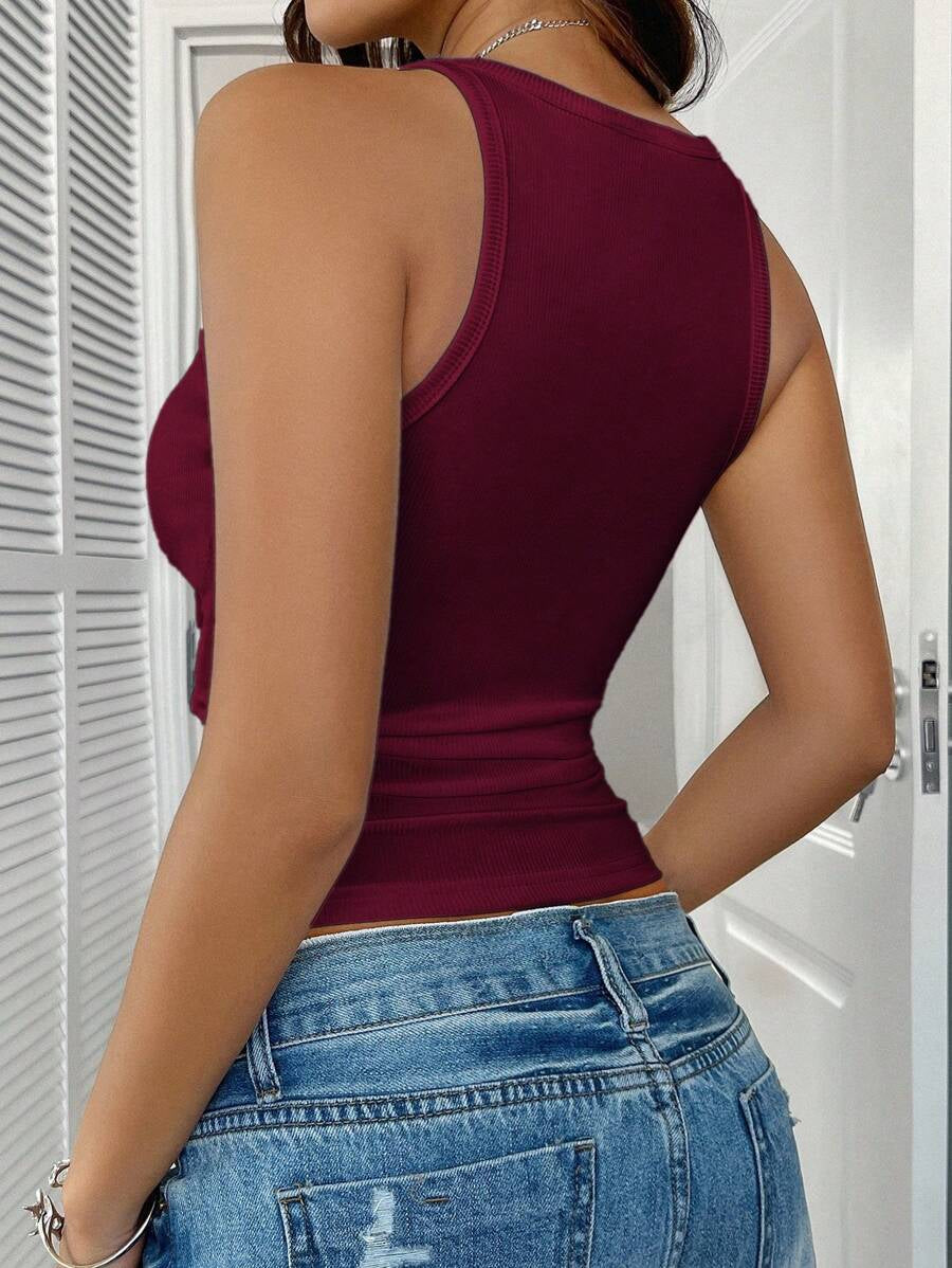 Casual Versatile Solid Color Knit Sports Tank Top