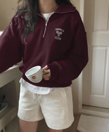 Half Zip Drop Shoulder "TENNIS CLUB" Letter Print Oversized Sweatshirt, Long Sleeve