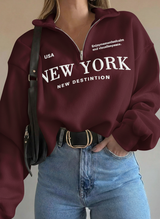 Half Zip Drop Shoulder "NEW YORK" Letter Print Oversized Sweatshirt, Long Sleeve (Copy)