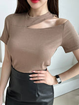 Cut Out Rib-knit Tee