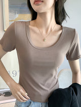 Short Sleeve Crew Neck Casual Solid Color T-Shirt, Slim Fit