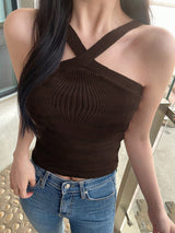 Striped Halter Neck Fitted Knit Top