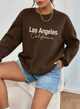 Letter Graphic Thermal Sweatshirt with Letter Print LOS ANGLELES Slimming Long-Sleeve Top