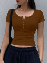 Short Sleeve T-Shirt With Henley Neck