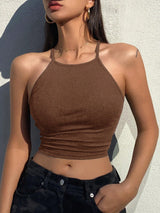 Solid Color Halter Top Going Out Tops Tank Tops