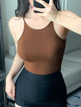 Sexy Solid Color Fitted Camisole Tank Top, Round Neck