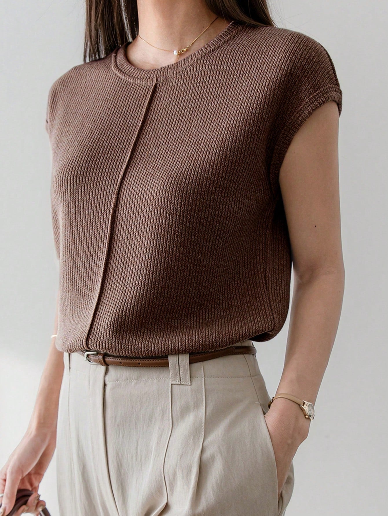 Loose Casual Knitted Solid Color Patchwork Short Sleeve Women T-Shirt