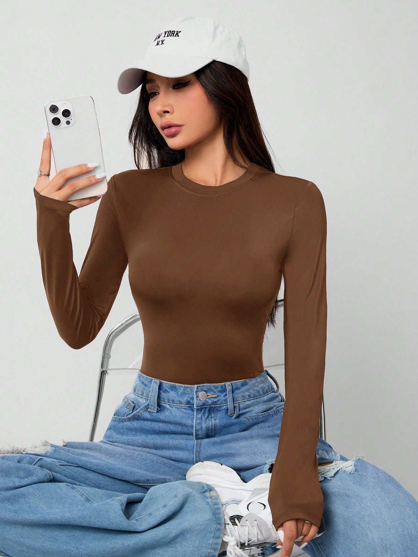 Solid Knit Stretch Fitted Black Bodysuit