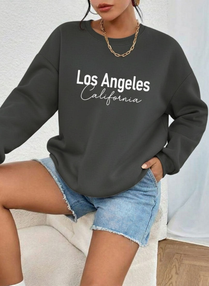 Letter Graphic Thermal Sweatshirt with Letter Print LOS ANGLELES Slimming Long-Sleeve Top