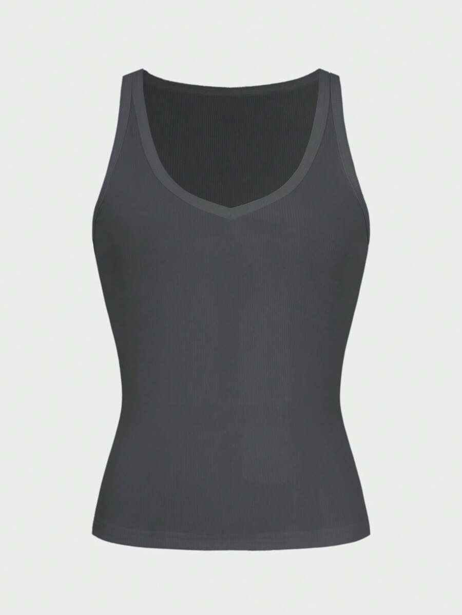 Casual Versatile Solid Color Knit Sports Tank Top
