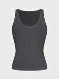 Casual Versatile Solid Color Knit Sports Tank Top