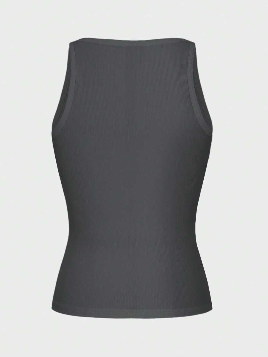 Casual Versatile Solid Color Knit Sports Tank Top
