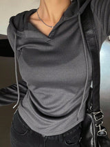 Solid Color Drawstring Hooded Long Sleeve T-Shirt