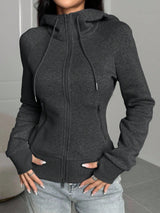Casual Brown Hoodie Sweatshirt, Autumn/Winter Brown Long Sleeve Top