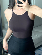 Sexy Solid Color Fitted Camisole Tank Top, Round Neck