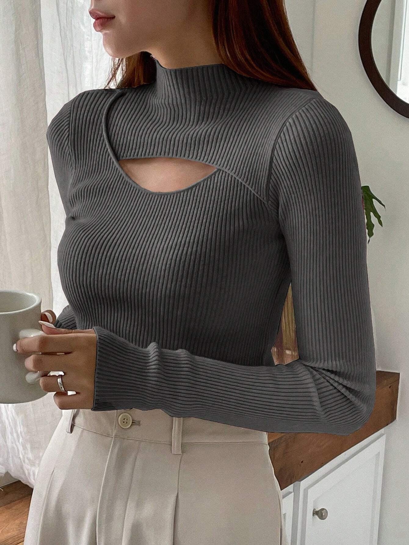 Stand Collar Long Sleeve Hollow Pullover Tops
