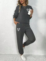 Casual Set - Round Neck Long Sleeve Top & Pocket Pants