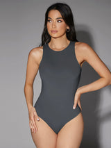 Solid Slim Fit Round Neck Tank Bodysuit