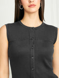 Rib-Knit Open Front Button Sleeveless Cropped Camisole Top