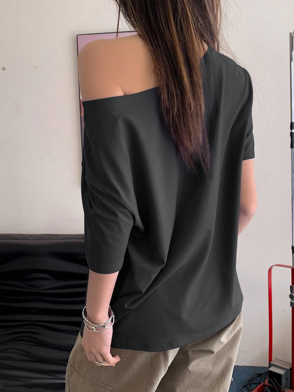 Women's Off-Shoulder Oversized Graphic T-Shirt