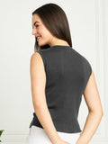 Rib-Knit Open Front Button Sleeveless Cropped Camisole Top