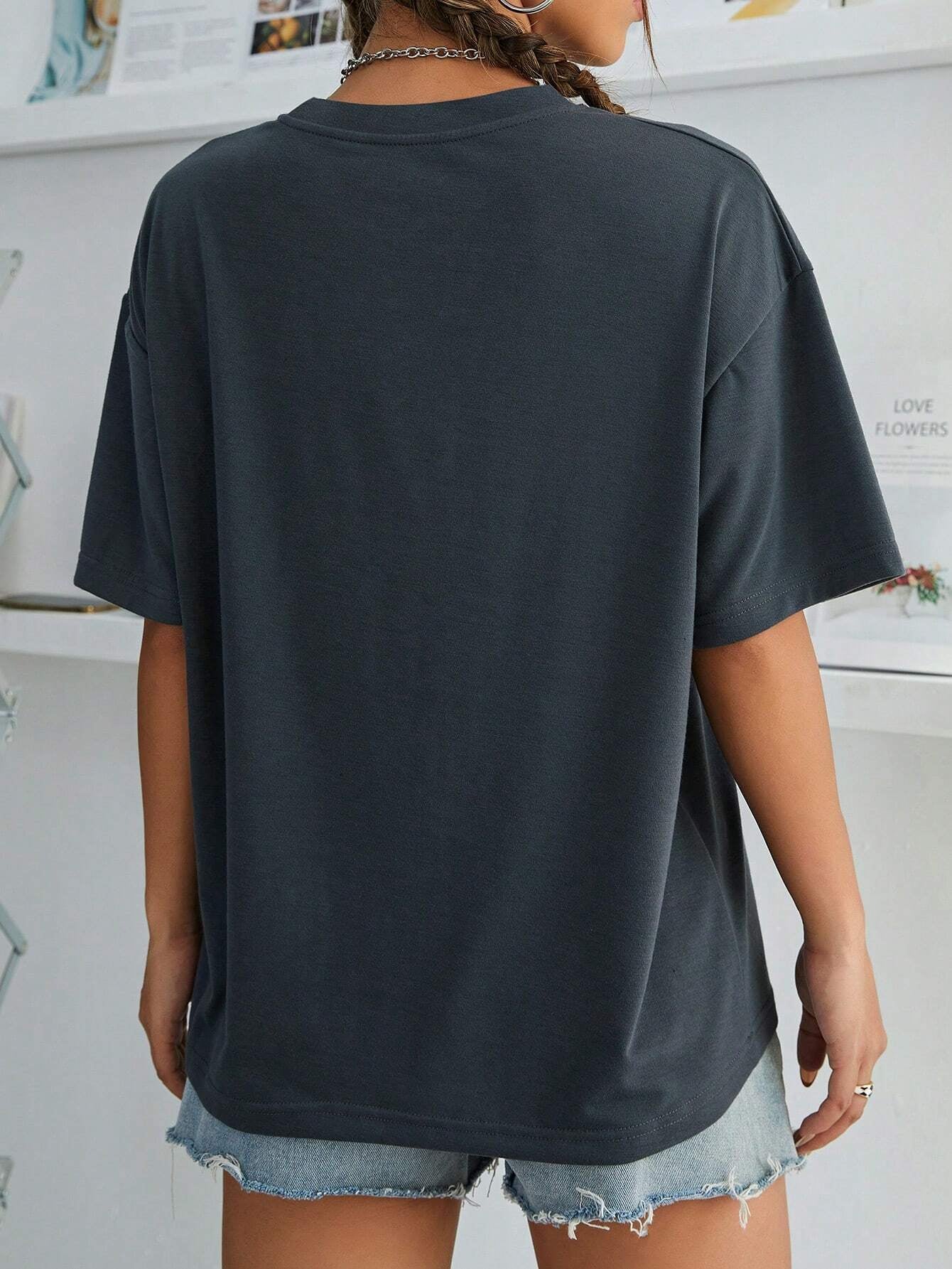 Letter Graphic Drop Shoulder Tee Graphic Tees Women Tops